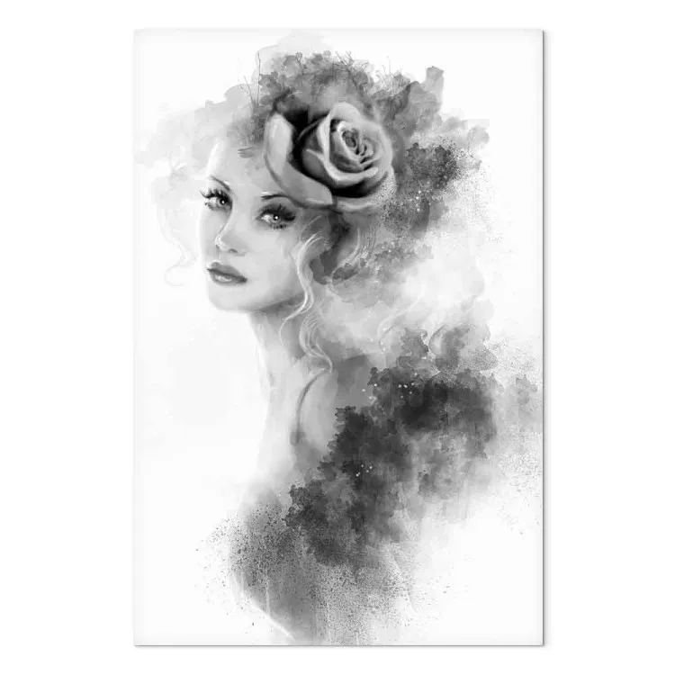 Rose in Hair (1-part) - Portrait of Woman in Watercolors