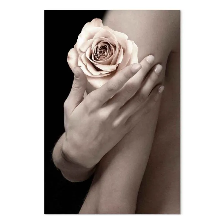 Tea rose on a hand - photo of a woman holding a flower in her hand