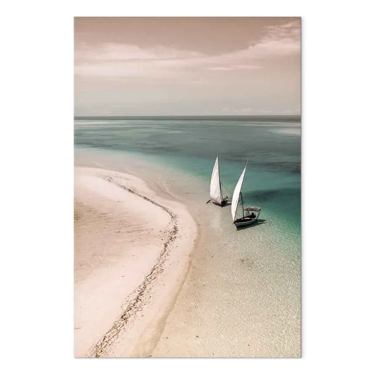 Romantic Coast (1-part) vertical - seascape with sailboats