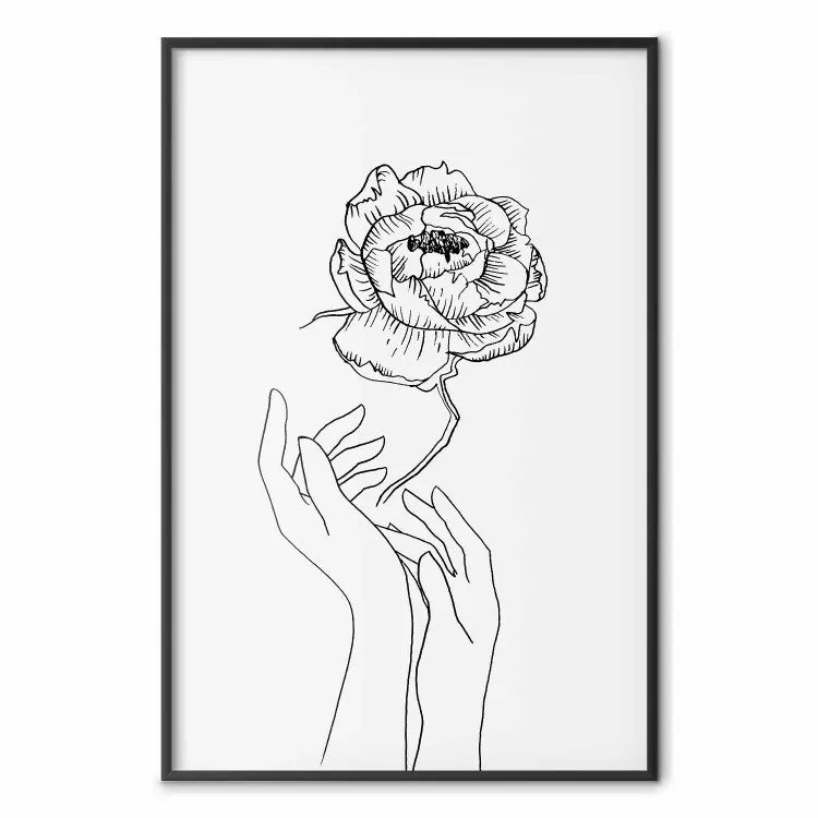 Delicate Flower - line art of flowers and hands on a contrasting white background