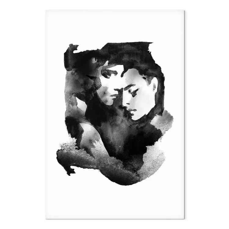 Love embraces - watercolour, black and white graphic with two people