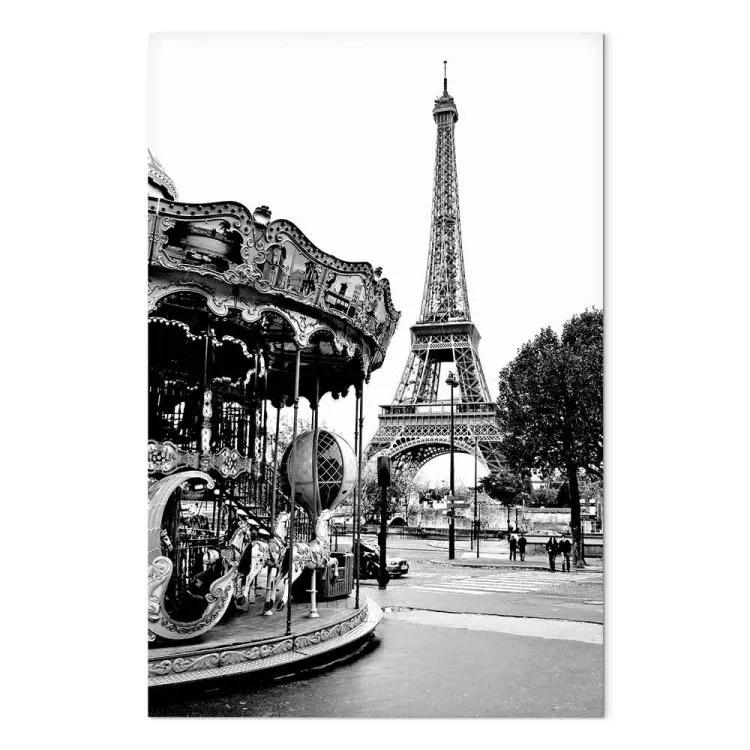 Carousel at Eiffel Tower - black-white graphic of Paris architecture