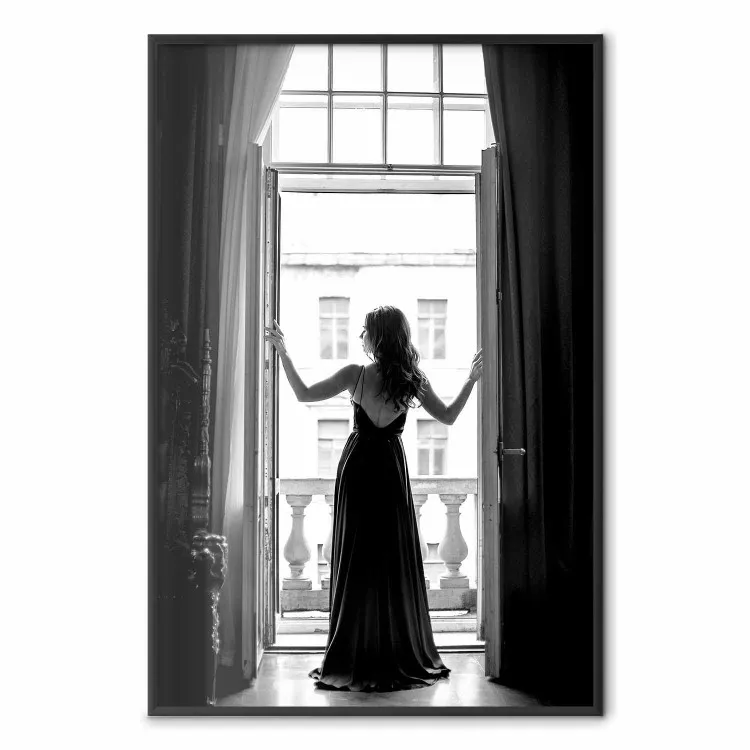 Bright Outlook - woman in a balcony railing in black and white colors