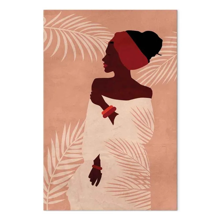 Relaxing under Palms (1-piece) Vertical - woman on a pink background