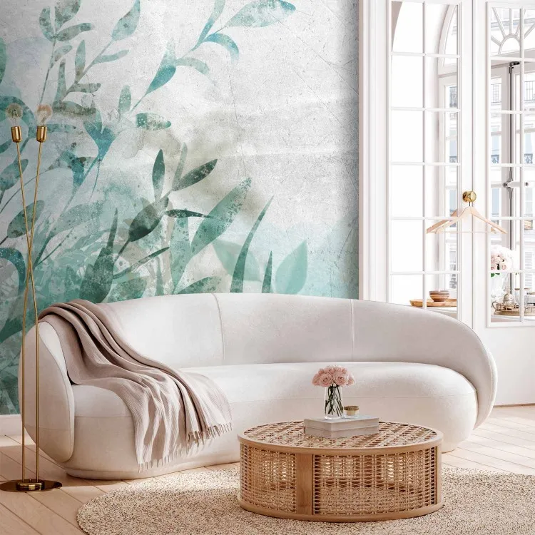 Nature landscape - minimalistic green plant motif with watercolour