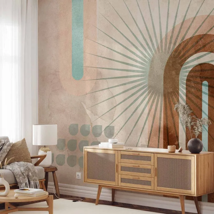 Geometric curves - watercolour abstraction with sun and patterns