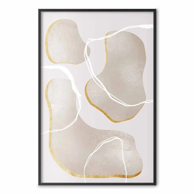 Beach Dream - simple abstraction with beige round shapes and white lines