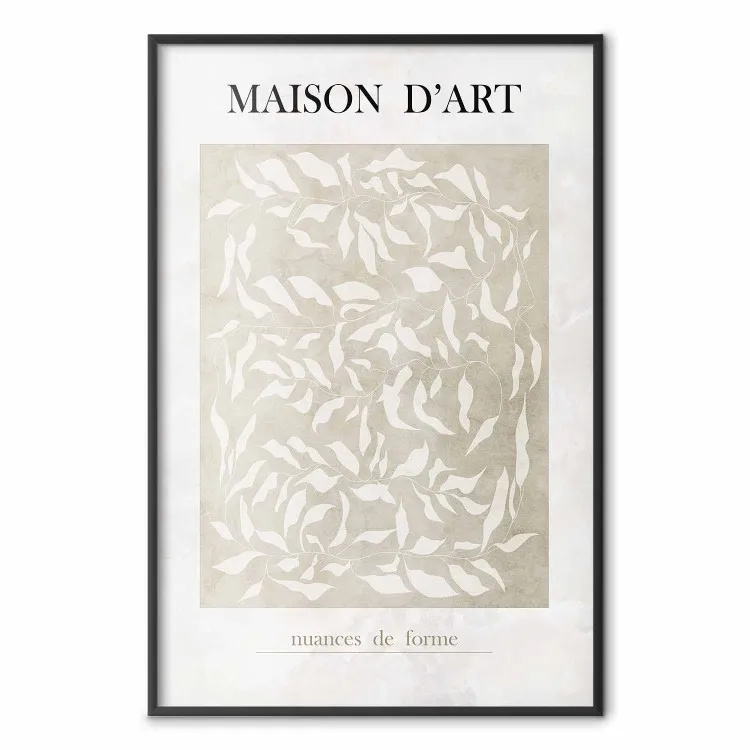 Art House - beige abstraction with leaves and text in scandi boho style