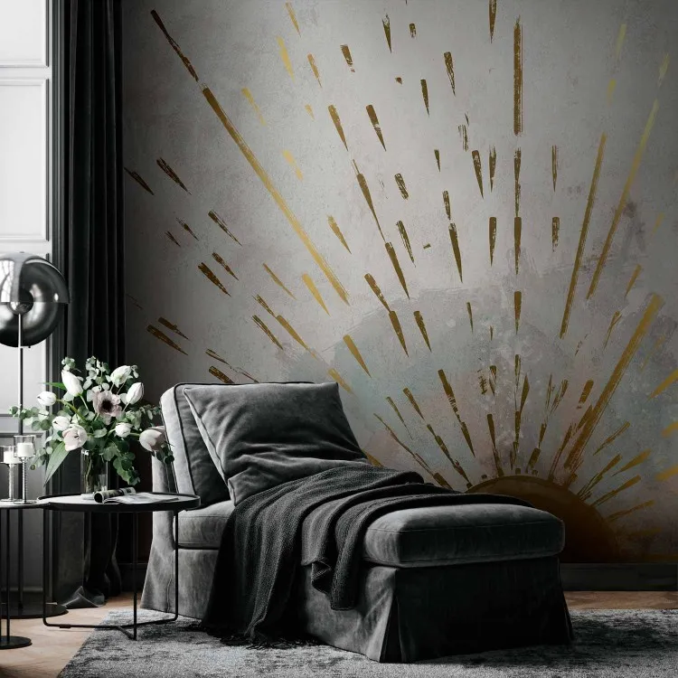 Golden face of the rising Sun - abstraction on a gray background