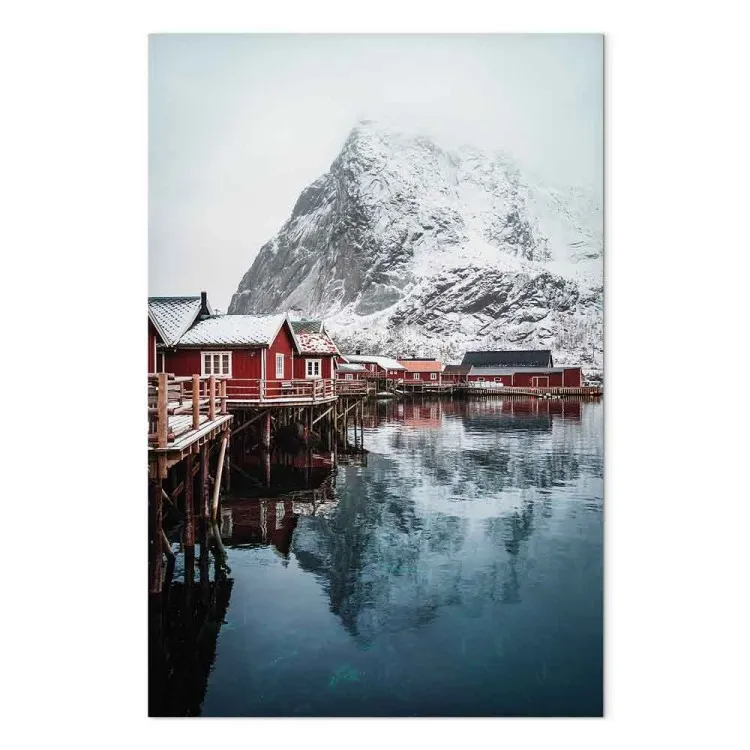 Snowy Cottages (1-piece) Vertical - water against mountainous backdrop