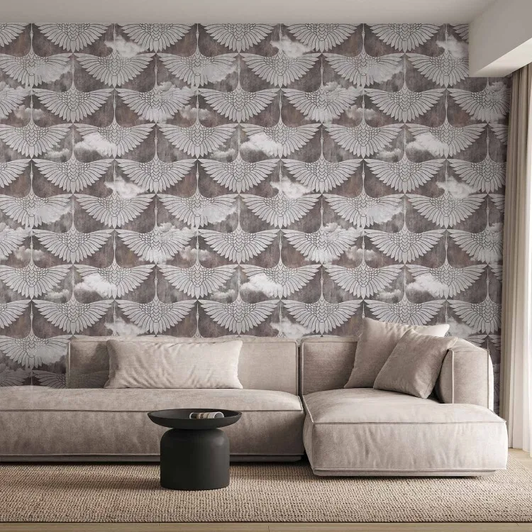 Kirki bird - regular art deco background with white wing motif