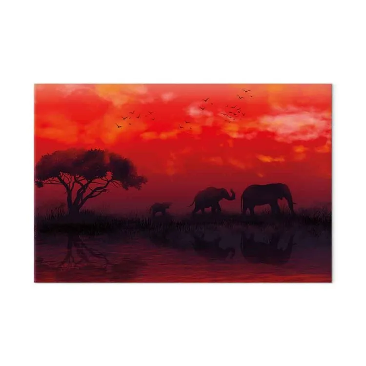 African Landscape (1-piece) Wide - elephants and red sky