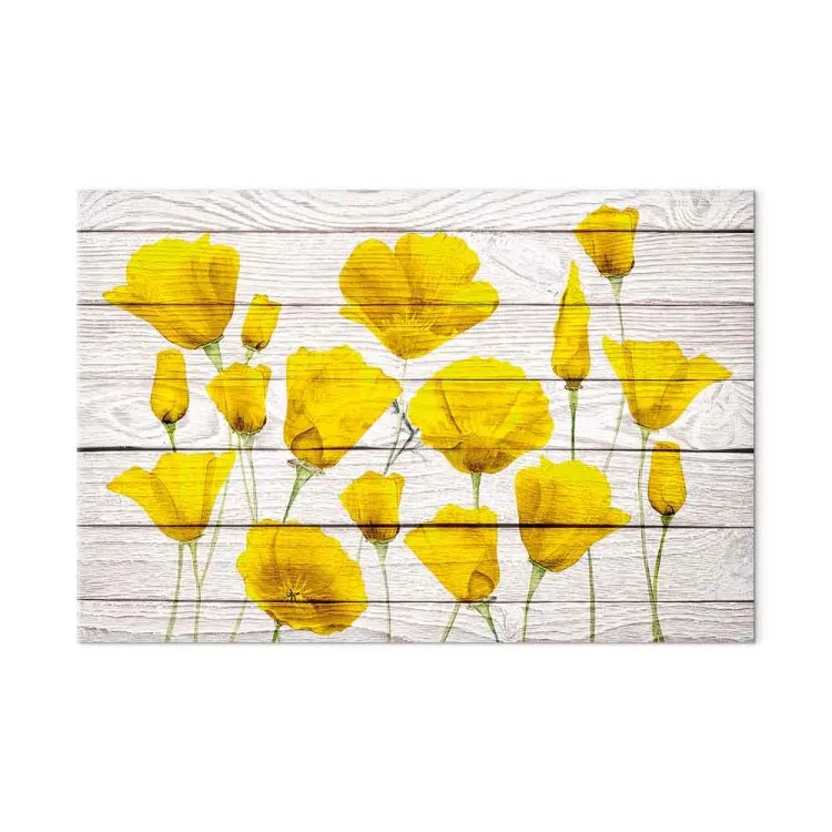 Yellow Flowers (1-piece) - lemon plants on a light wood background