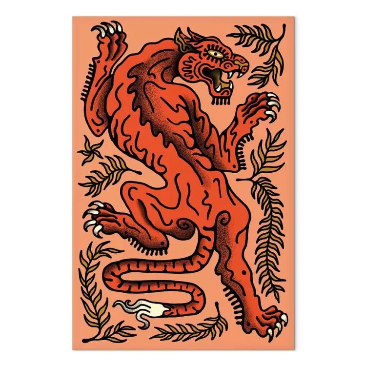 Red Tiger (1-piece) - wild cat in leaves on a salmon background