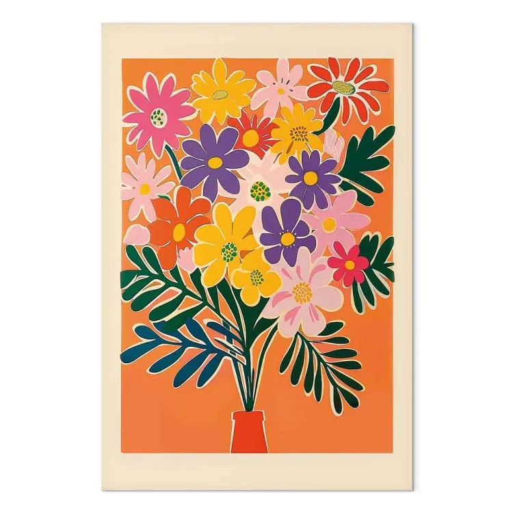 Bouquet of Flowers - Minimalist Composition on an Orange Background