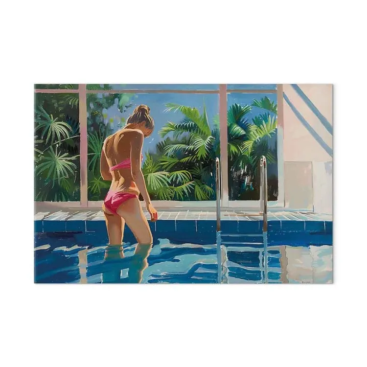 Tropical Relaxation - Woman in Pink Swimsuit by the Pool