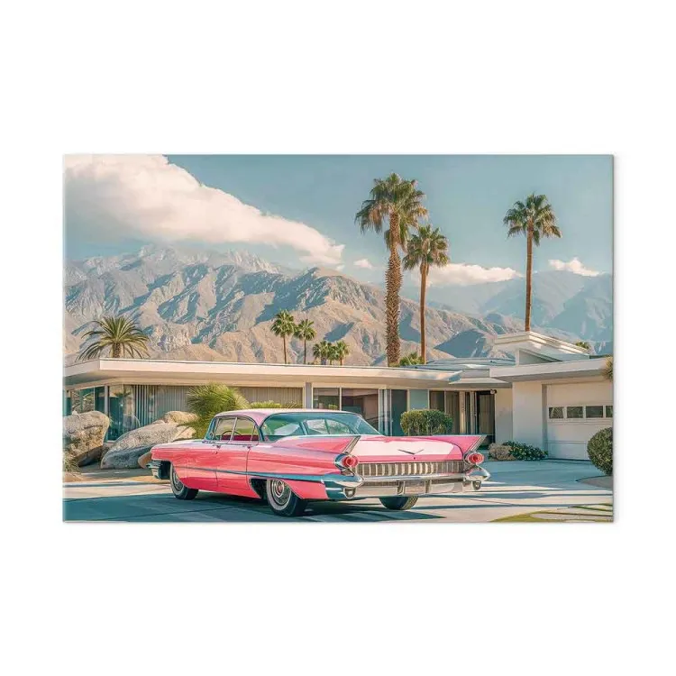 Retro Cadillac - Classic Car Against Mountains and Palms
