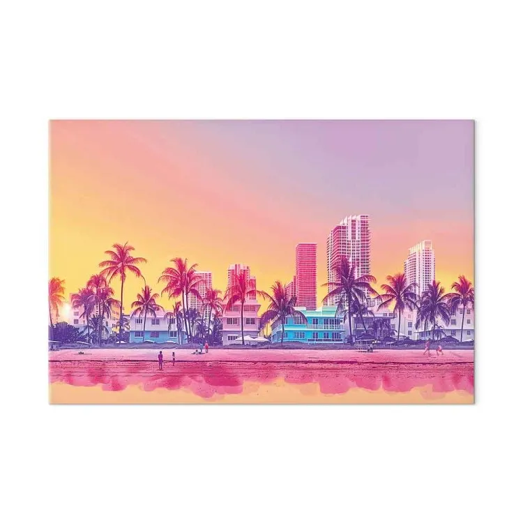 Neon Beach - Colorful Buildings and Palms at Sunset