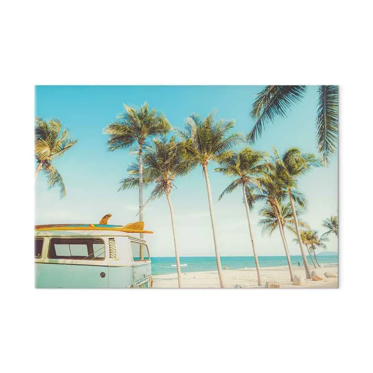 Surf Camping - Van with Boards on Tropical Beach